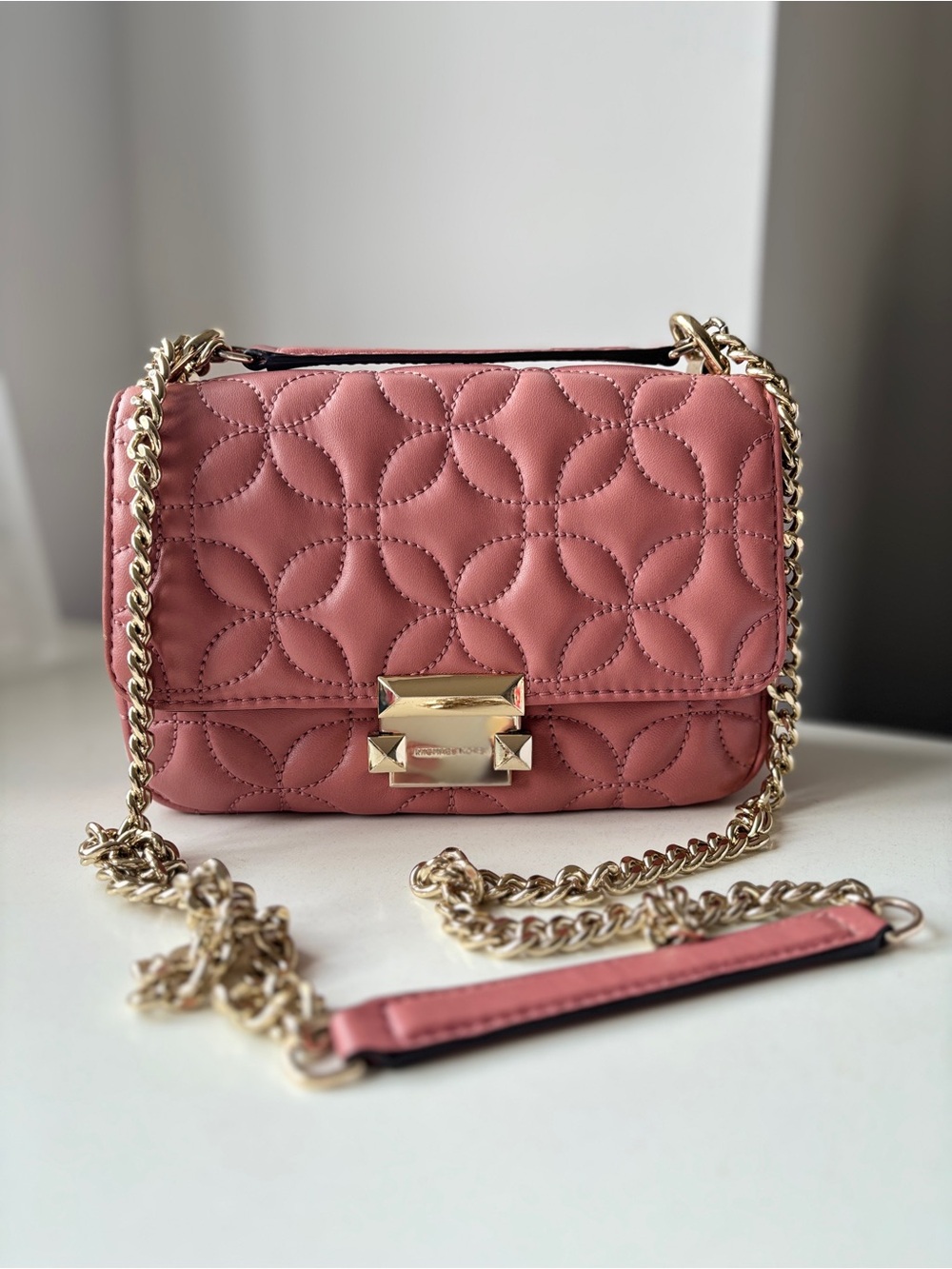 Quilted Rose Pink Chain Shoulder Bag
